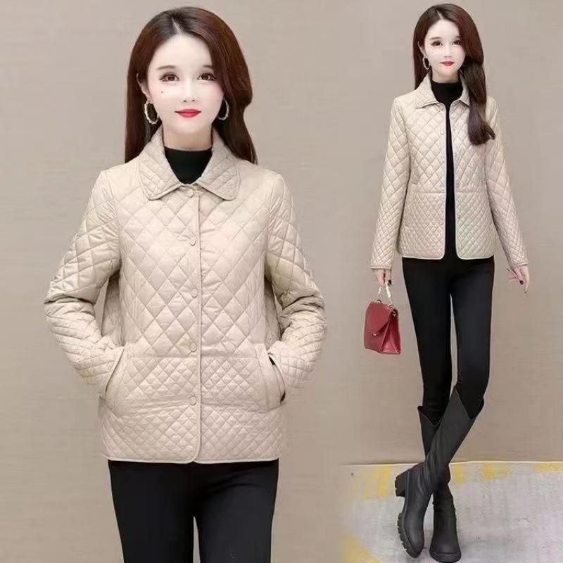 

2026 Women s Elegant Quilted Diamond Jacket - Autumn/Winter Lightweight Casual Style M хаки