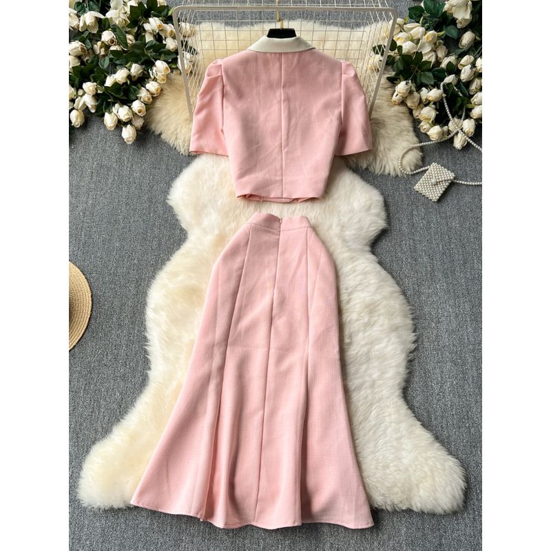 Qianjin Style French Socialite Small Dress Women's Fancy Classic Style Puff Sleeve Top + High Waist Fishtail Skirt