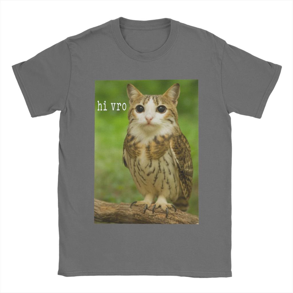 Men Meowl Cat Owl Hi Vro Funny Internet Meme T Shirt 100 Cotton Tops Vintage Short Sleeve O Neck Tees Plus Size TShirts