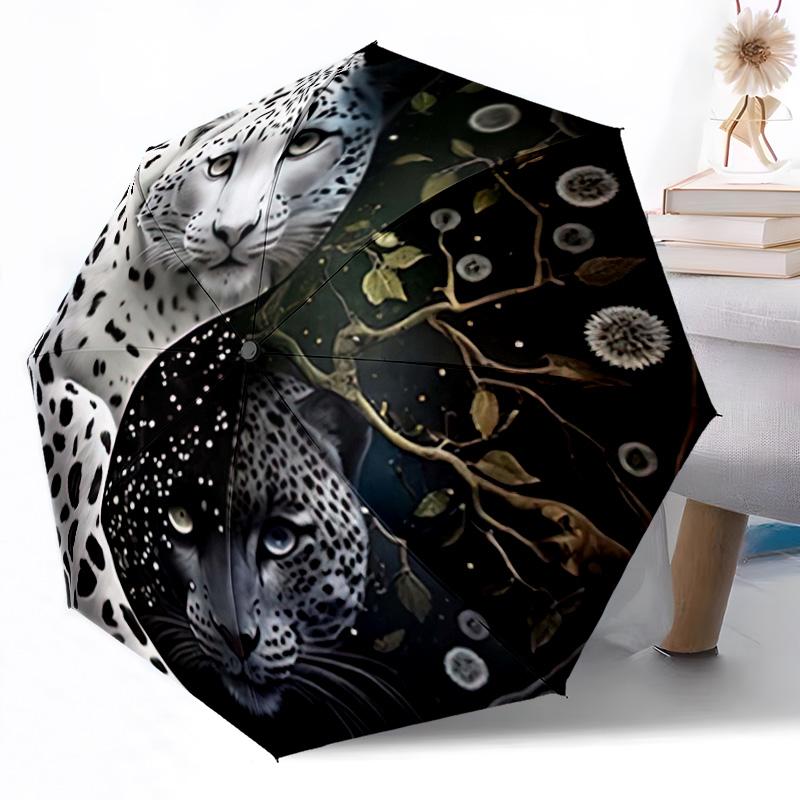 Snow Leopard Yin Yang Automatic Umbrella Compact 8-Rib Design Lightweight All-Season Travel Outdoor Accessory Perfect Gift for Women Men