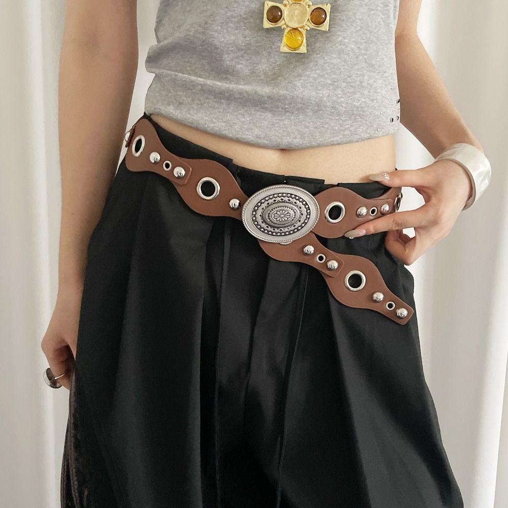 Leopard Women's Rivet Belt Vintage Dress Jeans Belt Leather Waistband  Waist Accessories