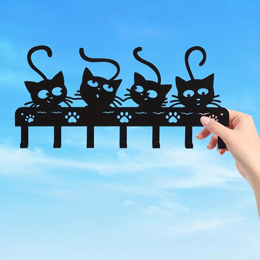 Wrought Iron Multifunctional Cat Hook for Keys Clothes Towels Storage Wall Mounted Holder Bathroom Kitchen Decor