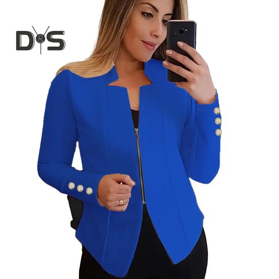 Jaro Podzim Business Suit Kabát Vroubkovaný límec Dlouhý rukáv Zapínání na zip Bunda k obleku Jednobarevné Slim Fit Outwear