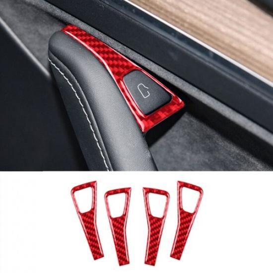Bright Red Carbon Fiber Car Door Open Button Frame Sticker For Model 3 Y 17-22