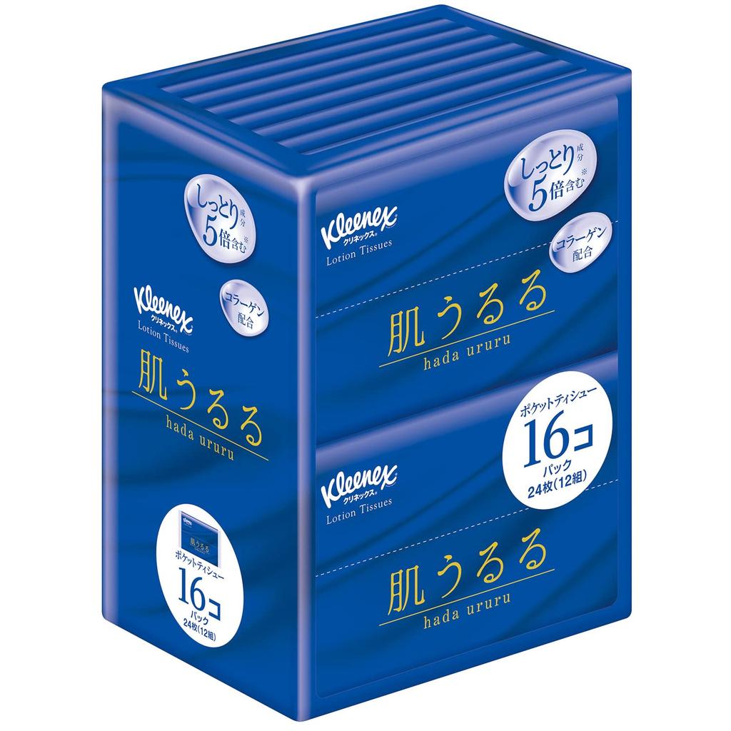 Kleenex Lotion Skin Ururu 24 sheets 16 count Tissues, Pocket, (12 packs),