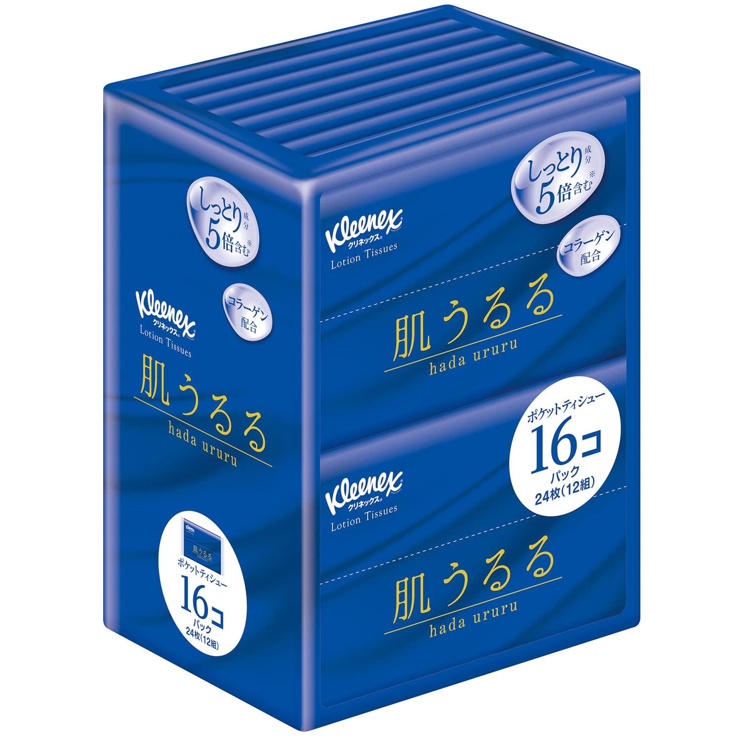 

Kleenex Lotion Skin Ururu 24 sheets 16 count Tissues, Pocket, (12 packs), синий