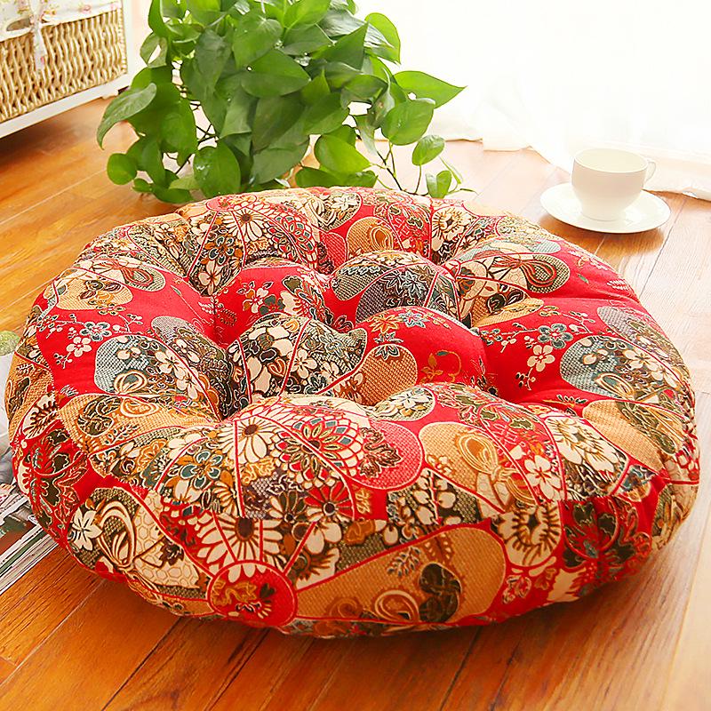 Ethnic Fabric Thickened Round Cotton Linen Cushion for Bay Window, Tatami, Prayer, Teahouse, or Yoga.