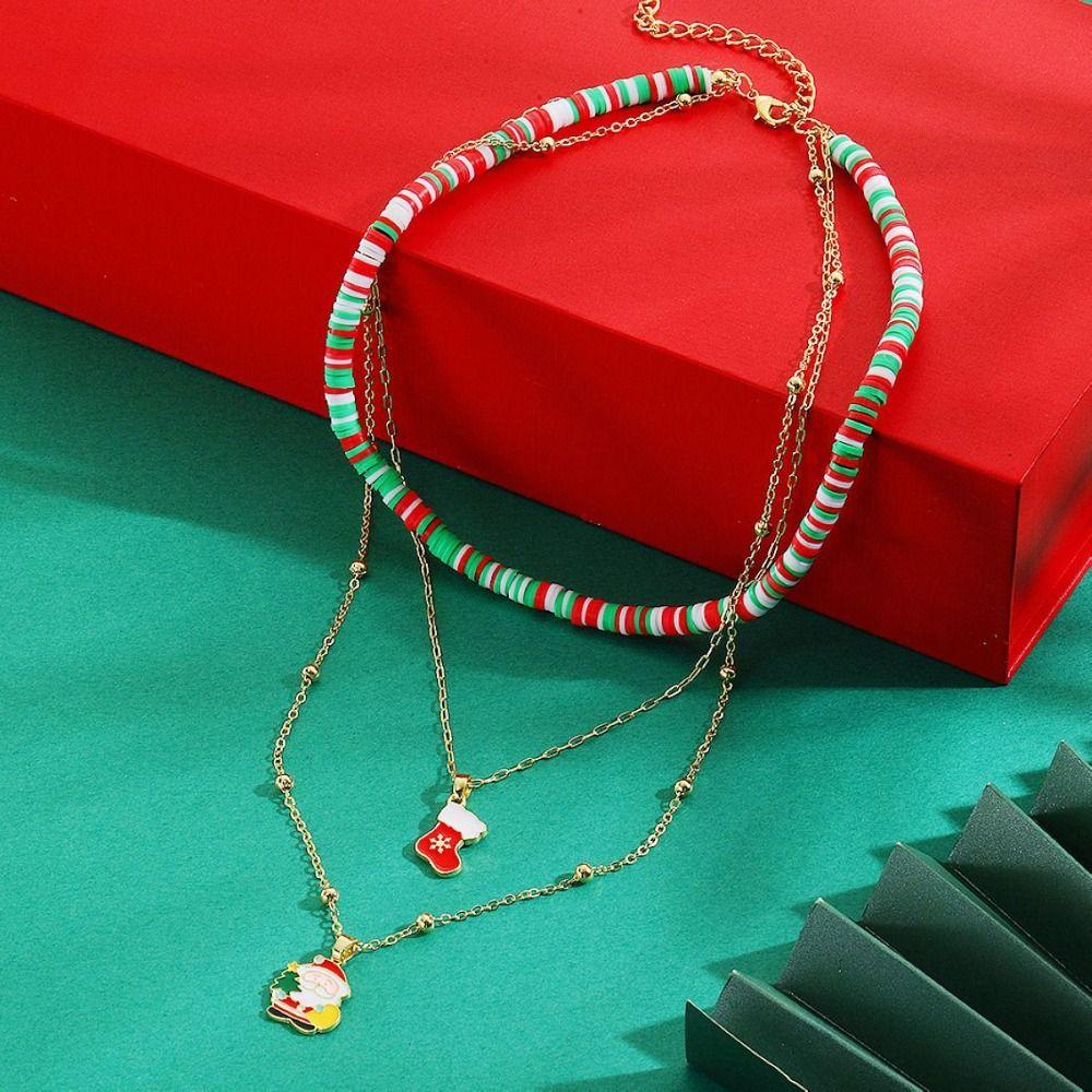 Christmas Tree Rice Beaded Chain Santa Cartoon Pendant Bracelet  Women