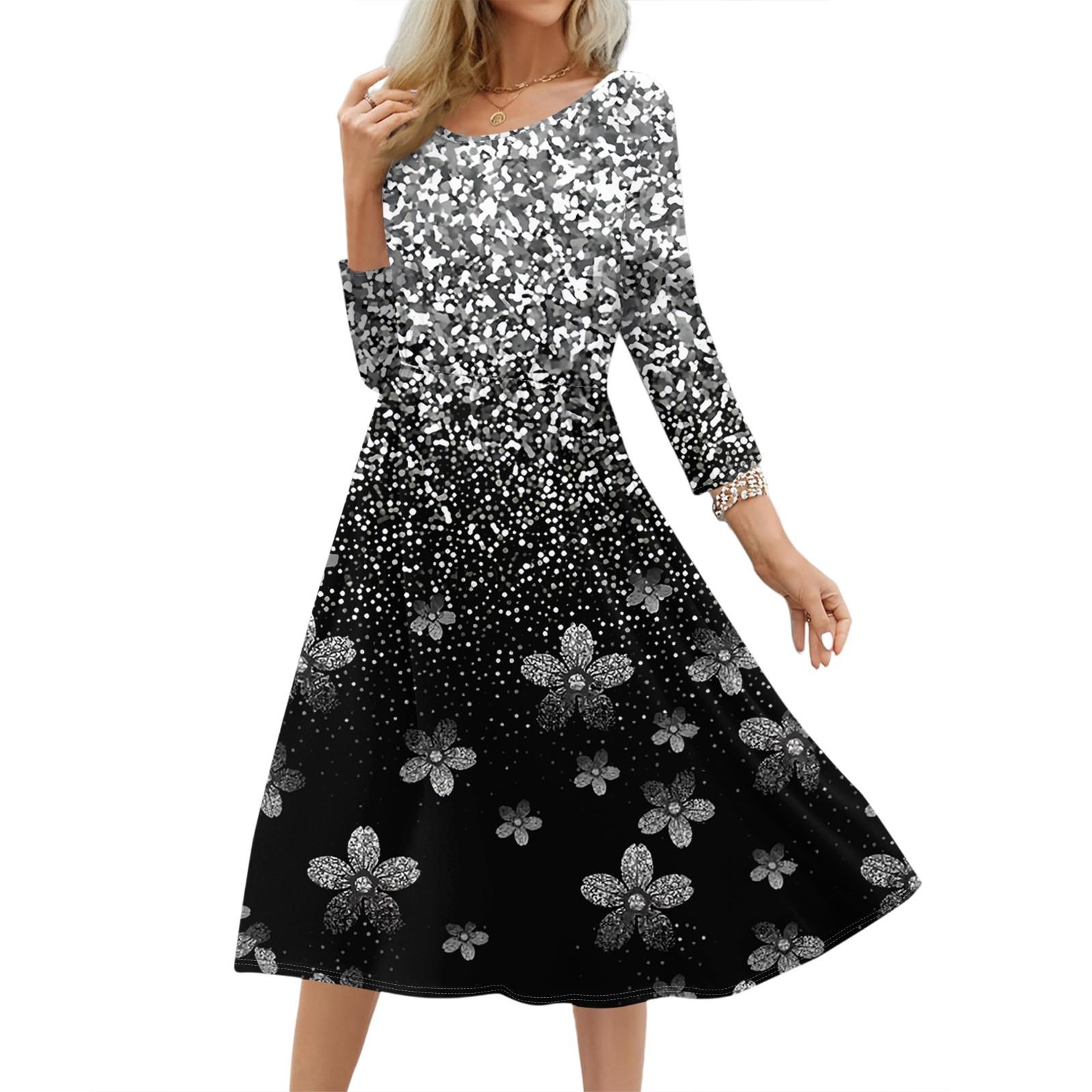 Women s Fashionable Floral Loose Dress L чёрный