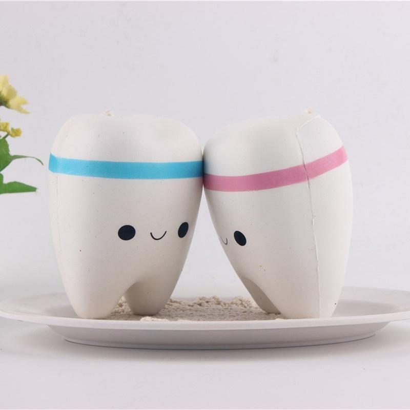 2 Pcs Cute Teeth Soft Squishy Phone Charms Super Slow Rising Ballchain Kid Toy
