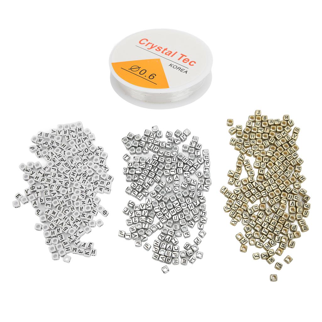 600Pcs Letter Beads Russian Alphabet Beads Easy Threading White Gold Silver Color Alphabet Beads