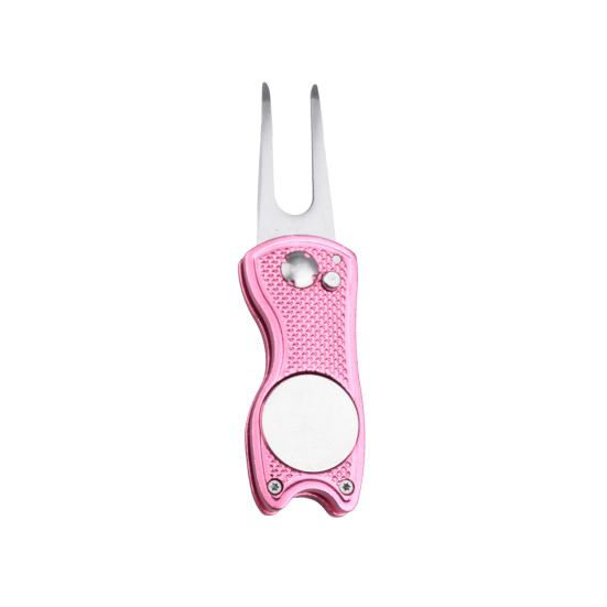 Horquilla de golf con función de succión magnética, tamaño compacto, portátil, marcador de bola de alineación de putt magnético, herramienta de reparación de divot de golf plegable