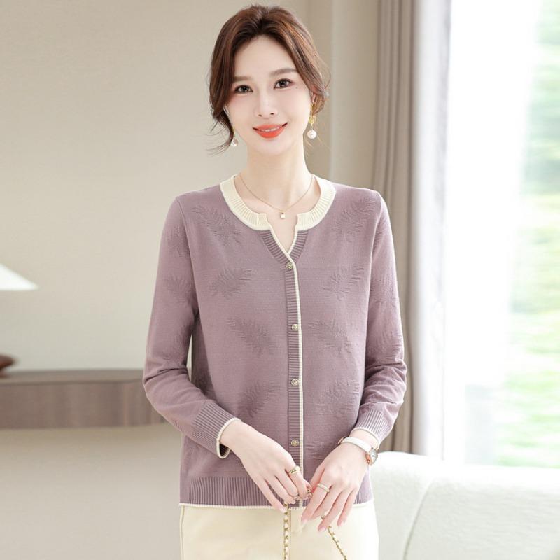 Autumn and Winter New Small Fashion Jacquard Pattern Short Sweater Crew Neck Knitted Sweater Women's Cardigan Jacket