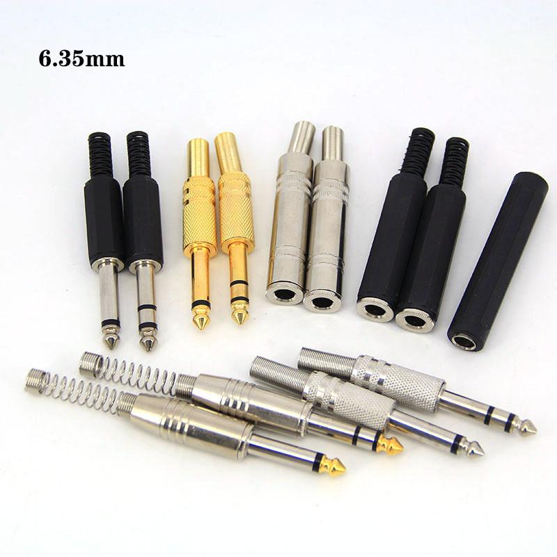 6.35mm 6.5mm Audio Male Female Mono Stereo Solder Connector Plug Socket 2 3 Pole Gold Plated Metal Amplifier Mic Converter