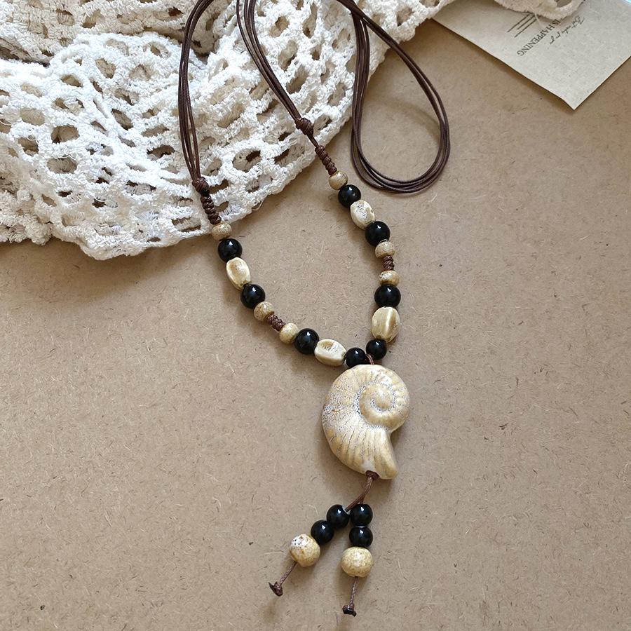 Vintage Bohemian Ethnic Ceramic Bead Pendant Necklace