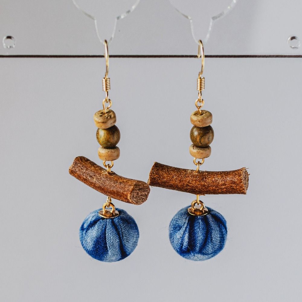 Chinese Wood Beads Earring Drop Ethnic Style Vintage Eardrop Ear Clip Tie-Dye Earrings  Travel