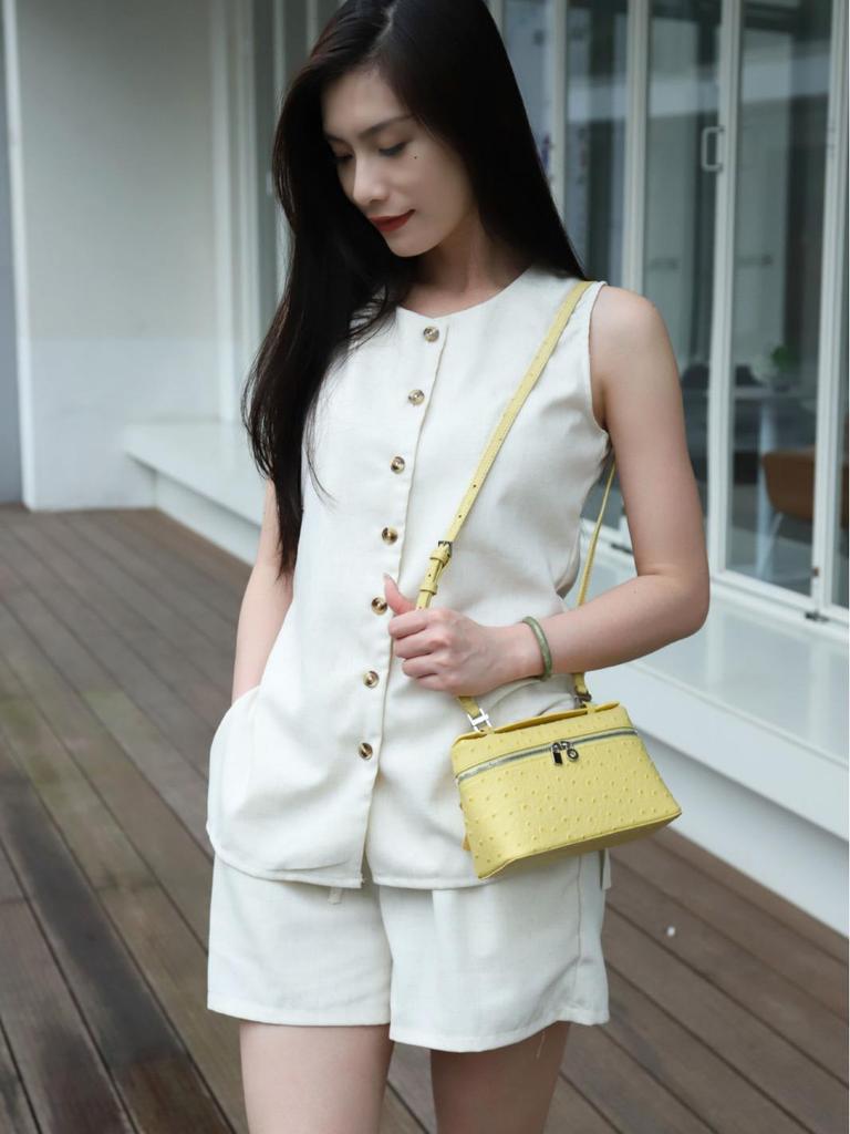 Genuine Leather Ostrich Pattern Women's Handbag & Crossbody Cosmetic Bag