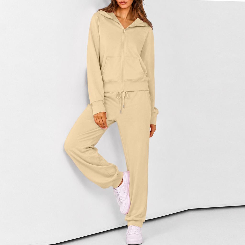 Women's Zip Up Hoodie and Jogger Set - Casual Two Piece Track Suit with Color for Activewear