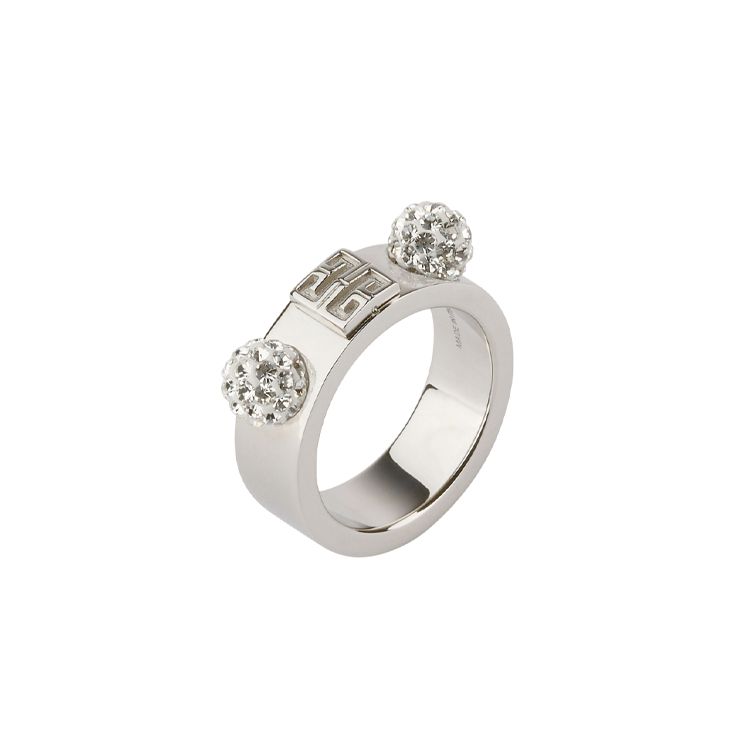 

Givenchy Engraved Logo Brass Crystal Ring Women rings Silver BF30JHF05M 54