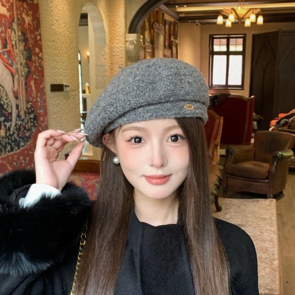 Polyester Women Knitted Beret Hat Spring Summer Girls Vintage Beret Hat Casual Wear