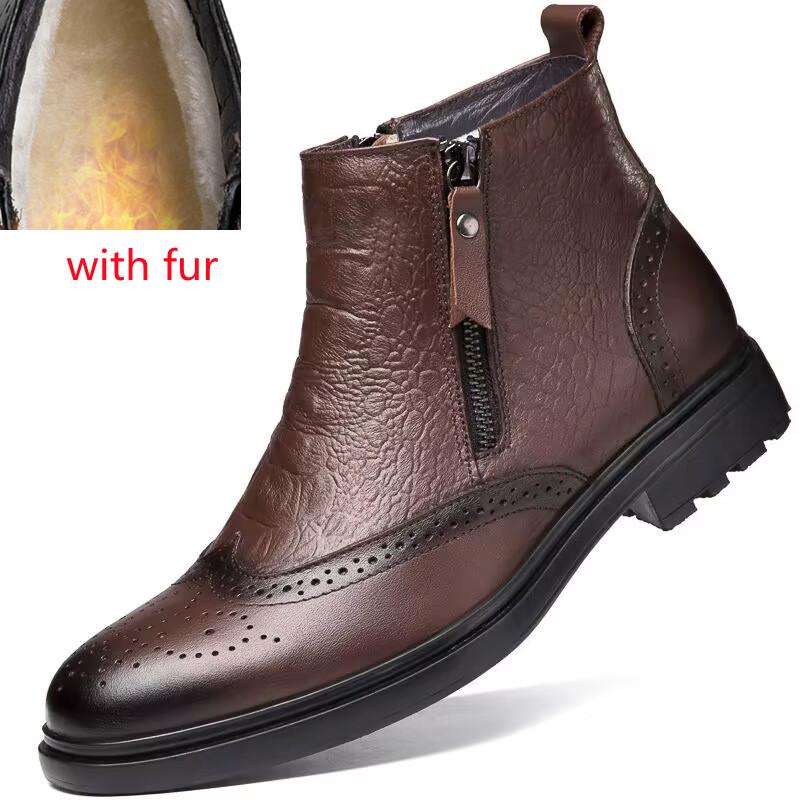 Genuine Leather Boots Men Zips High Top Warm Men's Short Boots Bota Masculinas De Couro Bottines Bottes Hommes En Cuir