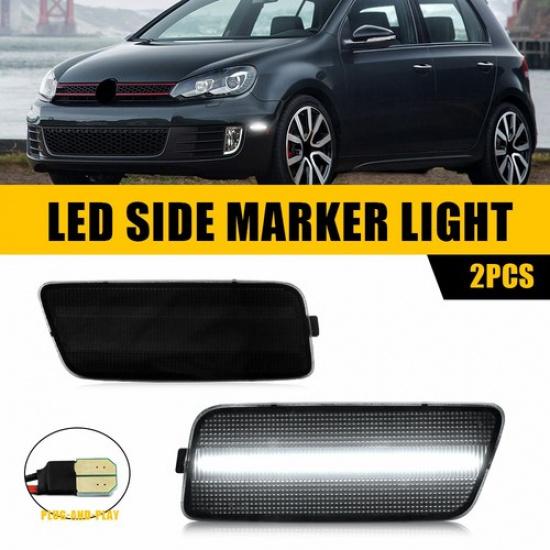 White Front Side LED Marker Light Smoked Lens For 2010-2014 Volkswagen MK6 GTI