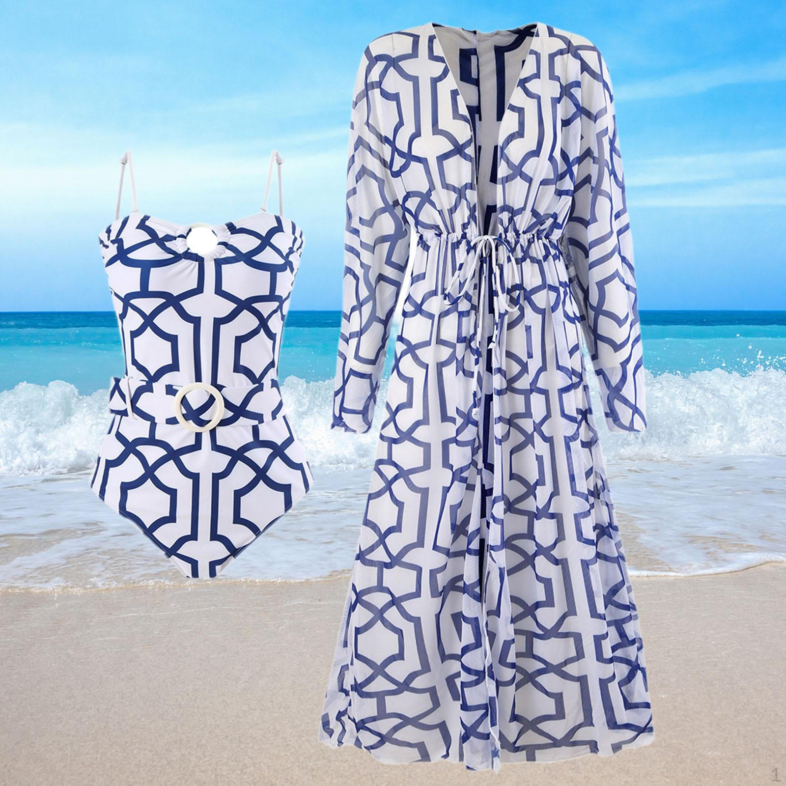 

Chic Bikini Ensemble for Women s Beach Getaway XL_Blue White Belt