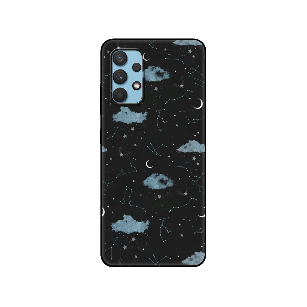 Black Tpu Case For Samsung Galaxy A12 A22 A32 A42 A52 A72 4g 5g S21 PLUS Ultra Back Cover Space Spaceship Stars and Moon