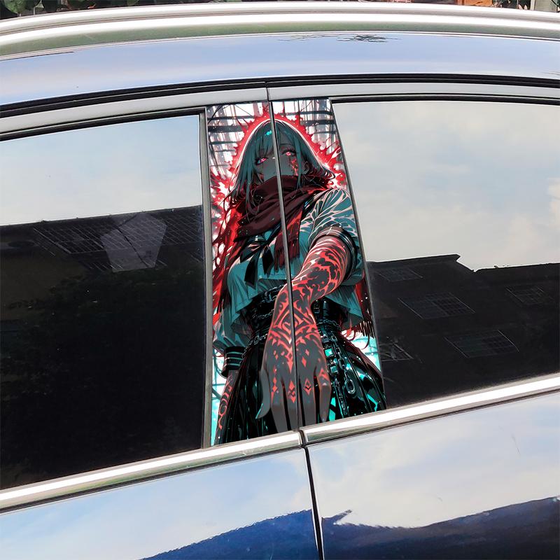 Cyberpunk Girl Car Stickers Auto B-pillar Car Center Column Decor Cover Scratches Waterproof Sunscreen Vinyl Decals Accessories