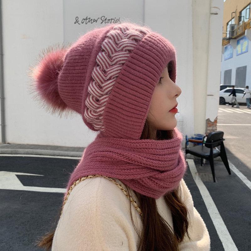Women's Korean Style Wool Hat & Scarf Set – Cute, Cold-Proof, Ear & Neck Protection for Autumn/Winter