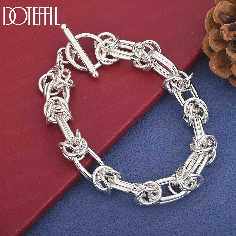 

925 Sterling Silver Geometric Bracelet Wedding Gift Jewelry 20cm