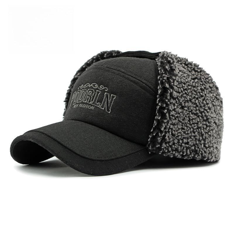 Unisex Herringbone Tweed Winter Baseball Cap with Sherpa Ear Flaps Fleece Lined Trapper Hat Windproof Coldproof Bomber Cap 56-58cm
