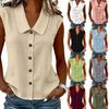 Womens Summer Commuting Solid Color Doll Collar Button Sleeveless Shirt