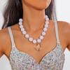 Exaggerated Round Bead Heart Pendant Necklace Adjustable Party Jewelry Gift Chain Choker Handmade Collar Necklace for Women