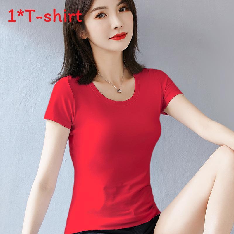 Camiseta para Mujer Casual de Manga Corta de Algodón con Empalme para Primavera