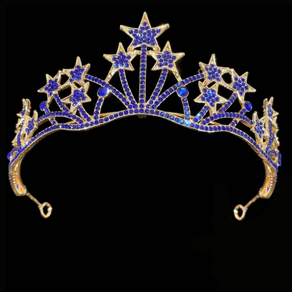 Star Braut Accessoires Dreiteiliges Set Hochzeitskrone Kopfschmuck Halskette Ohrringe Set Hochzeitskleid und Abendkleid Accessoires blue