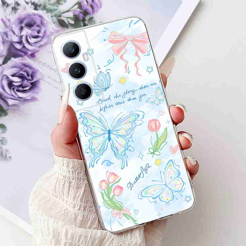 Für Realme C65 4G 2024 Hülle Weiche Silikon Bunte Schmetterling Hülle Für Realme C 65 C65 Fundas RMX3910 Vollständige Schutzhülle