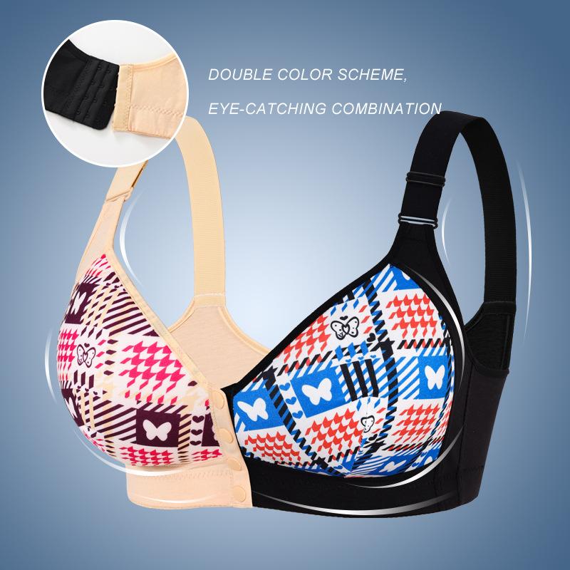 Bouton sur le devant XL-5XL Taille Européenne Grande Taille Sous-vêtements Bretelles Réglables Soutien-gorge Imprimé