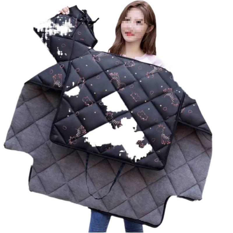 Extra Large Fleece-lined Electric Car Windshield Quilt - Winter Cold and Wind Protection, Waterproof, Black Little Bear Design