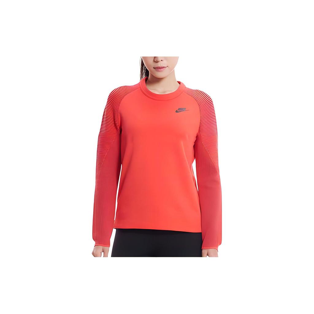 Nike Solid Color Small Logo Print Crew Neck Long Sleeve Sweatshirt Women Sweatshirt Red 809538-850