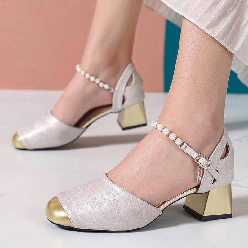 

Baotou Sandals - Women s Mid-Heel Shoes - New Style - Elegant Thick Heel High Heels 42