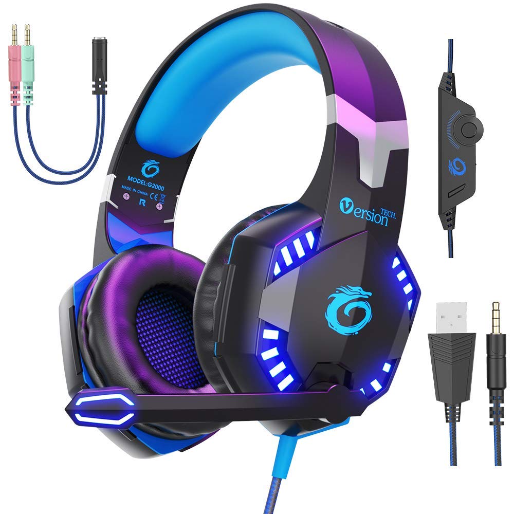 

ВерсияTECH. Игровая гарнитура, Гарнитура PS4 с микрофоном, Совместима со Switch, ПК, PS4, Skype, FPS, Xbox One, Синяя, G2000