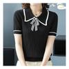 Navava Women Lovely Ribbon Collar Neck Short Sleeve Knit Nk2148