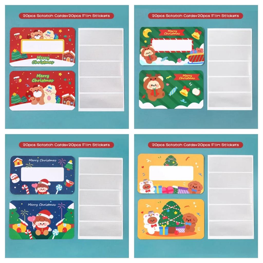 20Pcs/80pcs Christmas Scratch Cards Film Coated Stickers Off Labels DIY Holiday Gift Party Game Children's Redemption Vouchers