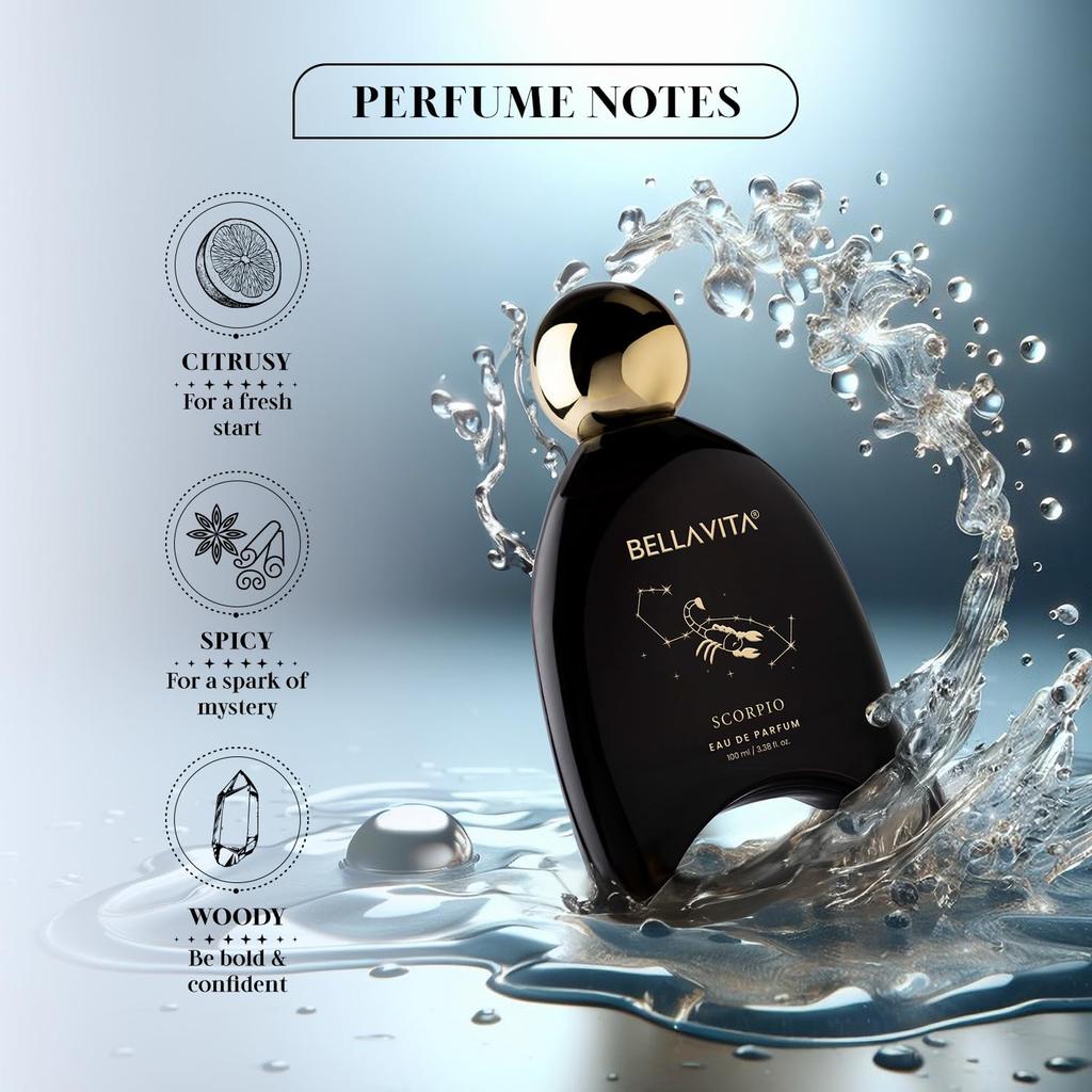 BELLAVITA Zodiac Collection Scorpio Perfume 100ml Long Lasting Unisex EDP Spicy Woody Citrus Fragrance for Men and Women