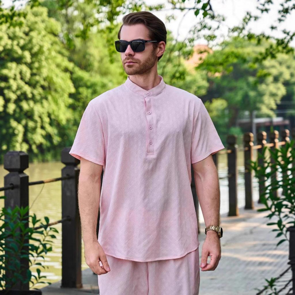 Men's Casual Short-sleeved Stand-up Collar Fashionable Men's Top