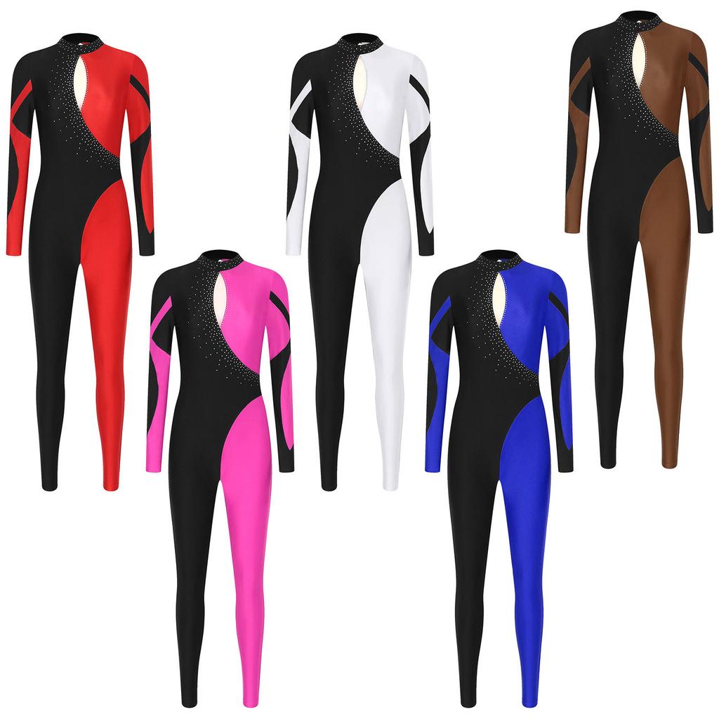 Justaucorps de danse de ballet à manches longues pour femmes, costume de body de patinage artistique