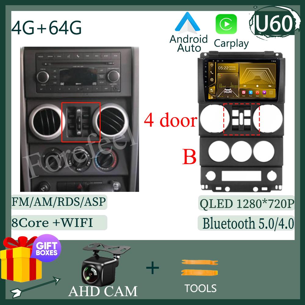 CarPlay Android 14 For Jeep Wrangler Unlimited 3 JK 2008 - 2010 Car 360 Camera GPS Head Unit Radio Auto 5G QLET WiFi DVD DSP IPS
