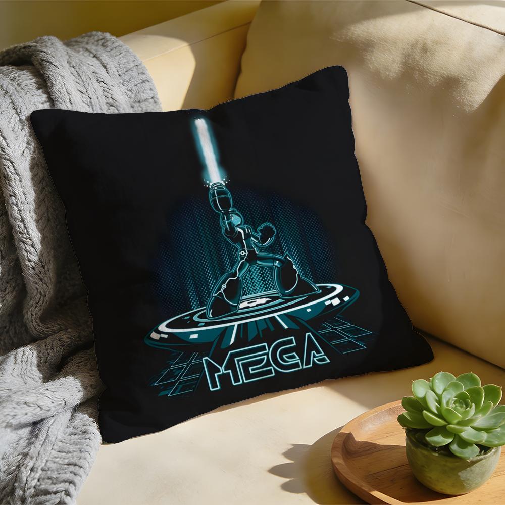RRockman Mega Man Anime Game Cushion Cover Washed Linen Soft Breathable Decorative Case For Sofa Home Pillow Cover