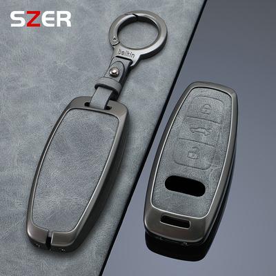 Alloy Leather Car Remote Key Case Cover Shell Fob for A3 A4 B9 A6 A7 4K A8 E-tron Q5 Q8 C8 D5 SQ8 Key Protection Bag